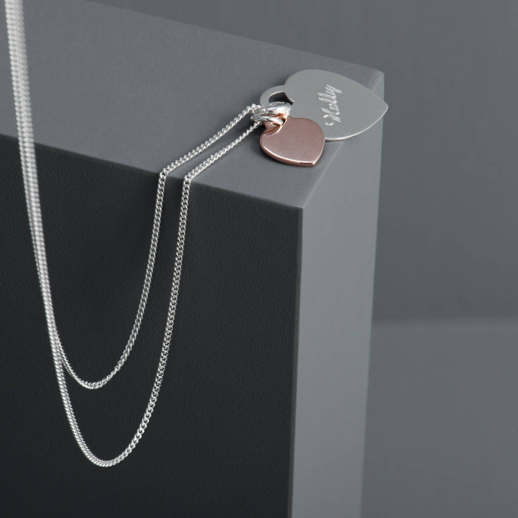 Personalised sterling silver duo heart necklace by evy designs