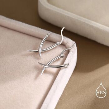 Minimalist Sterling Silver Tusks Hoop Earrings, 4 of 11