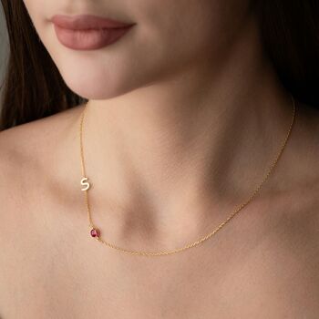 Personalised Sideway Initial Birthstone Necklace, 4 of 10