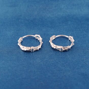 Silver Thorn Huggie Hoops, Minimalistic Everyday Hoops, 6 of 7