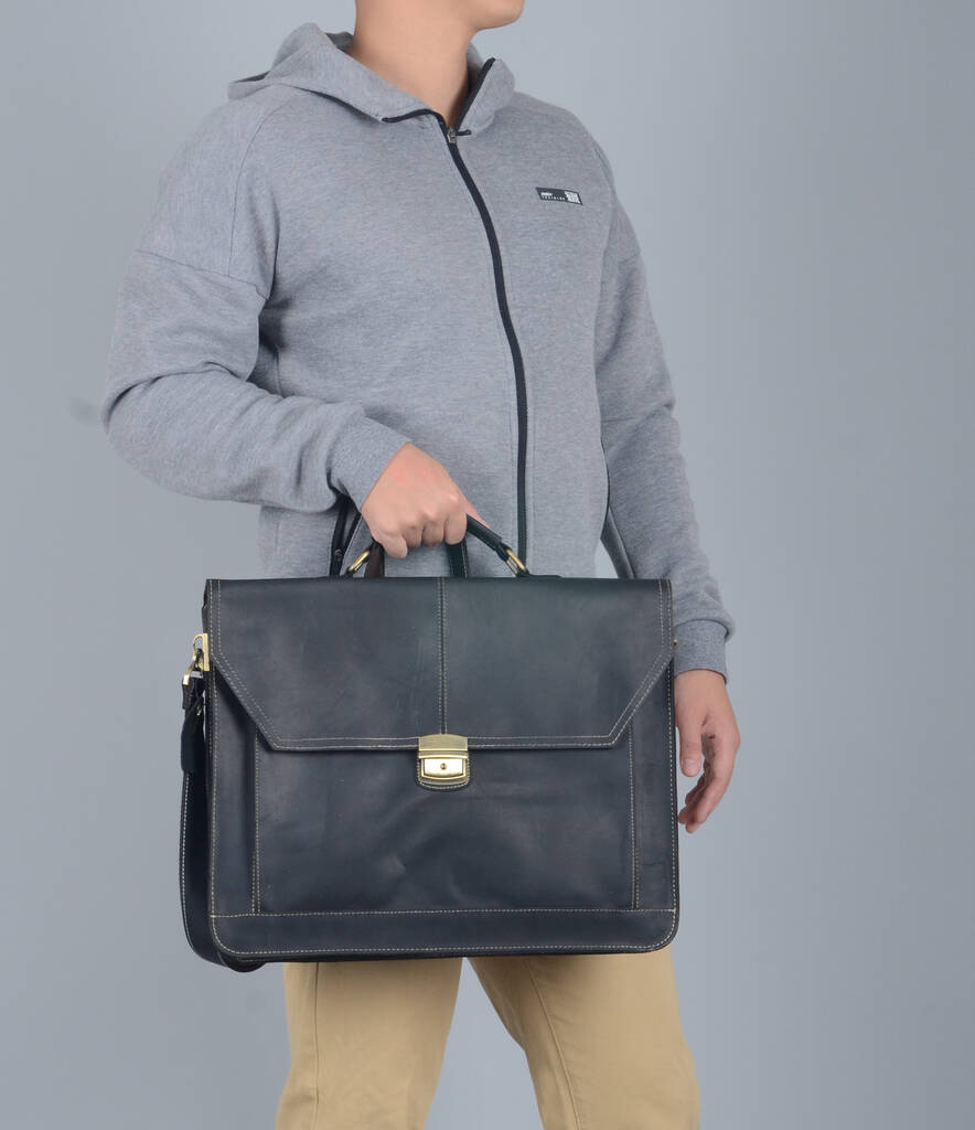 Genuine Leather Briefcase With Push Lock Detail By EAZO