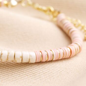 Pink And White Semi Precious Heishi Beaded Bracelet, 3 of 5