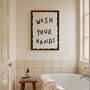 Wash Your Hands Dark Blue Bathroom Hand Painted Print, thumbnail 1 of 7