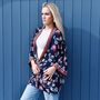 Navy Folk Floral Viscose Summer Jacket, thumbnail 2 of 4