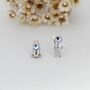 Mismatched Astronaut And Rocket Stud Earrings In Sterling Silver With Lab Moonstone, thumbnail 5 of 12