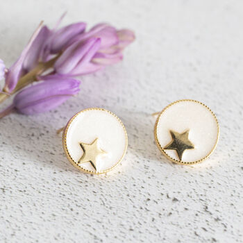 Gold Plated Star Circle Stud Earrings, 9 of 11