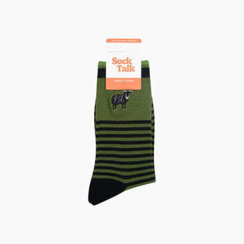 Embroidered Black Sheep Striped Combed Cotton Socks In Green, 4 of 4