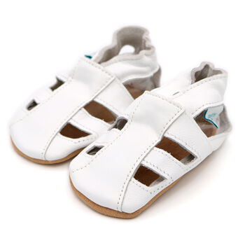 Dotty Fish White Soft Leather Baby Sandals With Barefoot Soles, 3 of 7