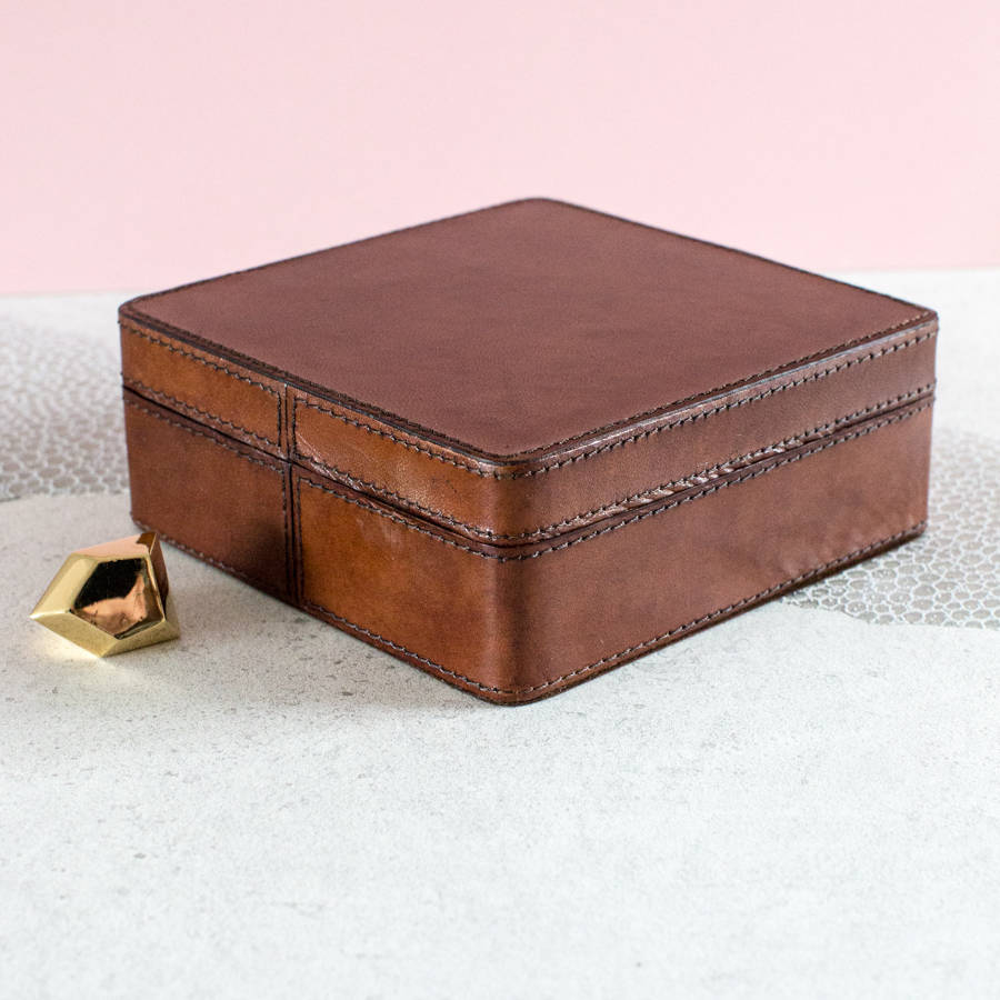 Personalised Ladies Square Leather Jewellery Box By Ginger Rose