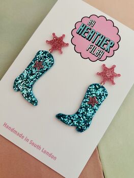 Glitter Cowboy Boot Earrings / Festival Fashion Dangles / Country Western Statement Jewellery / Line Dancing Earrings, 10 of 12