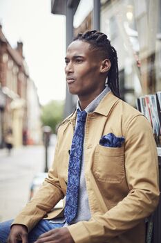 Dancys Mens Blue Retro Print Needlecord Pocket Square, 5 of 7