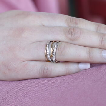 Cross Wide Silver Gold Stone Band Ring, 2 of 2