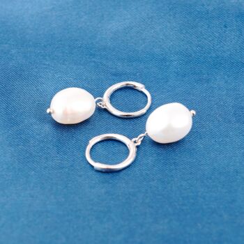 Freshwater Pearl Drop Hoop Earrings, Irregular Pearl Earrings, 3 of 7