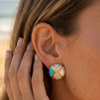 Gold Genuine Turquoise Stone Earrings With Mother Of Pearl, 3 of 7