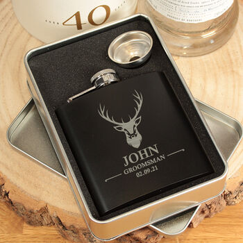 Personalised Stag Groomsman Two Tone Hip Flask, 6 of 6