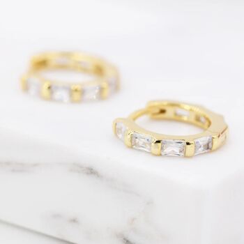 Baguette Cz Huggie Hoop In Sterling Silver, 2 of 11