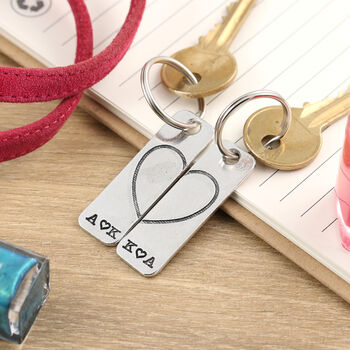 Couples Gift One Heart Pair Of Personalised Keyrings, 3 of 5