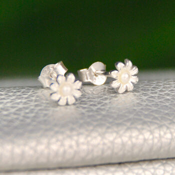 Tiny Sterling Silver And Pearl Daisy Studs, 3 of 6
