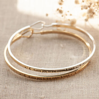 Love You To The Moon And Back Slim Brass Bangle Gift For Her, 6 of 12