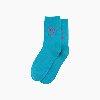 Panic Combed Cotton Glitter Socks In Turquoise, 3 of 4