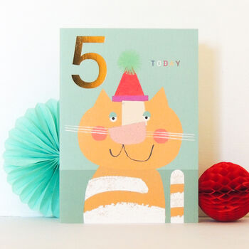 Gold Foiled Cat 5th Birthday Card, 5 of 5