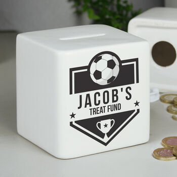 Personalised Football Ceramic Square Money Box, 2 of 6