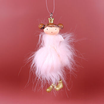 G Decor Set Of Two Pink Fluff Royal Princesses Hand Painted Christmas Ornament, 4 of 4
