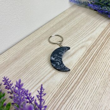 Black Marbled Moon Keyring Keychains, 3 of 3