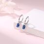 Oval Sapphire Blue Cz Huggie Hoop In Sterling Silver, thumbnail 8 of 11