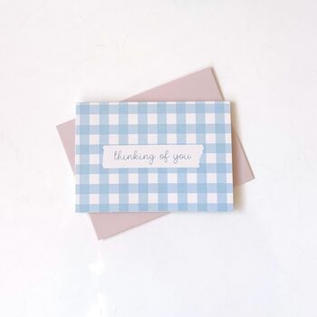 Thinking Of You Baby Blue Gingham Mini Greetings Card, 2 of 3