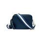 Navy Leather Crossbody Bag With Navy And Gold Strap, thumbnail 1 of 9
