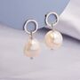 Sterling Silver Circle With Dangling Baroque Pearl Drop Stud Earrings, thumbnail 6 of 12
