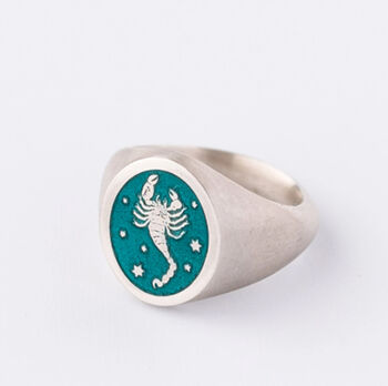 Sterling Silver And Enamel Zodiac Star Sign Signet Ring, 3 of 10