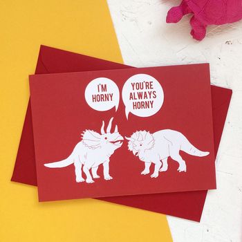 Horny Dinosaurs Rude Valentines Card, 2 of 2