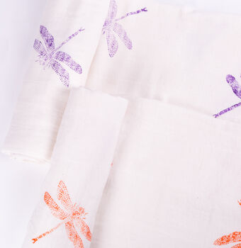 Violet Dragonfly Organic Swaddle Blanket, 3 of 3