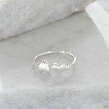 Adjustable Double Heart Ring In Sterling Silver, 3 of 4