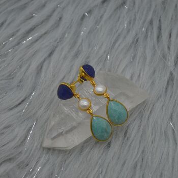 Blue Jade Pearl Amazonite Silver Earrings, 6 of 8
