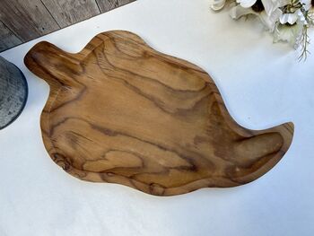 38cm Hand Carved Teak Root Leaf Bowl Wood Serving Dish, 8 of 12