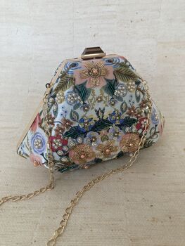 Multicoloured Blue Handcrafted Pearl Floral Clutch Bag, 8 of 10