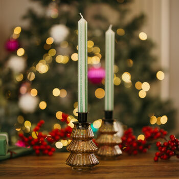 Handmade Green And Gold Pinstripe Candlesticks Pair, 2 of 2