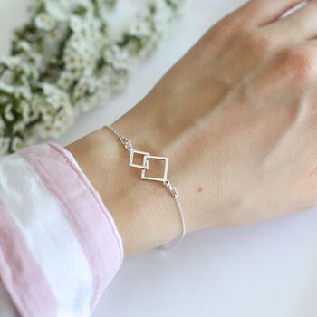 Mater And Daughter Bracelet Gift, Two Interlocking Squares Silver Bracelet, 2 of 5