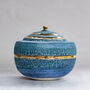 Handmade Blue Porcelain Chattered Lidded Pot 24 C Gold, thumbnail 1 of 7