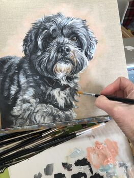 Custom Pet Portrait Painting On Linen Canvas Board, 9 of 12