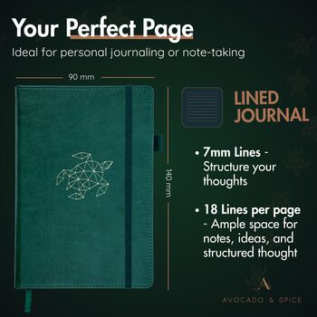Green Turtle A6 Lined Journal With Strap, Bookmark And Pen Holder, 4 of 9