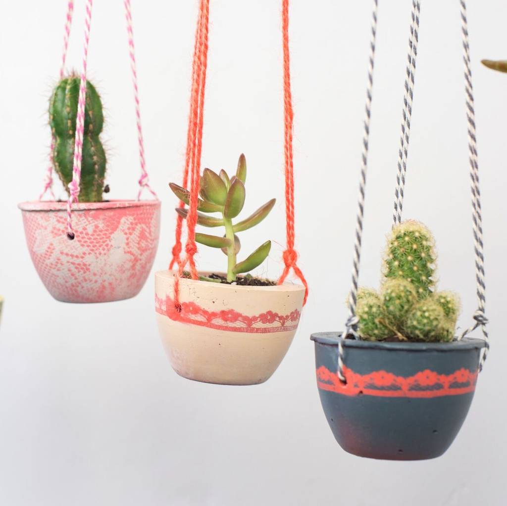 lace effect concrete hanging planter by bells and whistles make ...