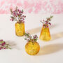Set Of Three Vintage Lemon Yellow Glass Vases, thumbnail 1 of 3