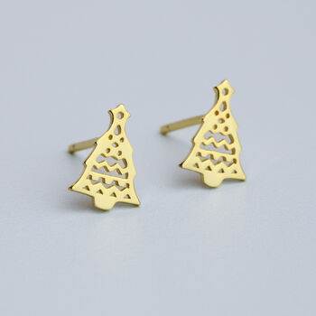 Sterling Silver Gold Colour Christmas Stud Earrings, 4 of 7