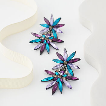 Peacock Cluster Blue And Purple Chandelier Earrings, 2 of 3