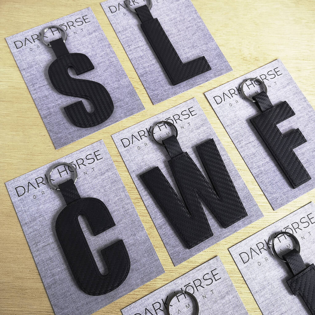 Image of Black Carbon Fibre Leather Key Ring