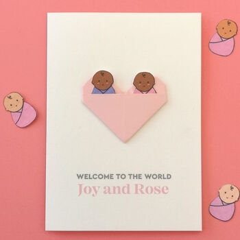 New Baby Twins Origami Heart Card, 4 of 6